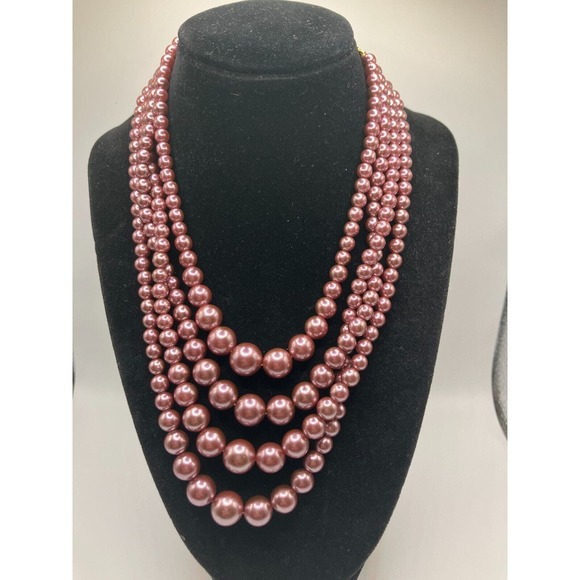 Mauve Faux Pearl 4 Strand 16.5" Necklaces! - Picture 2 of 8